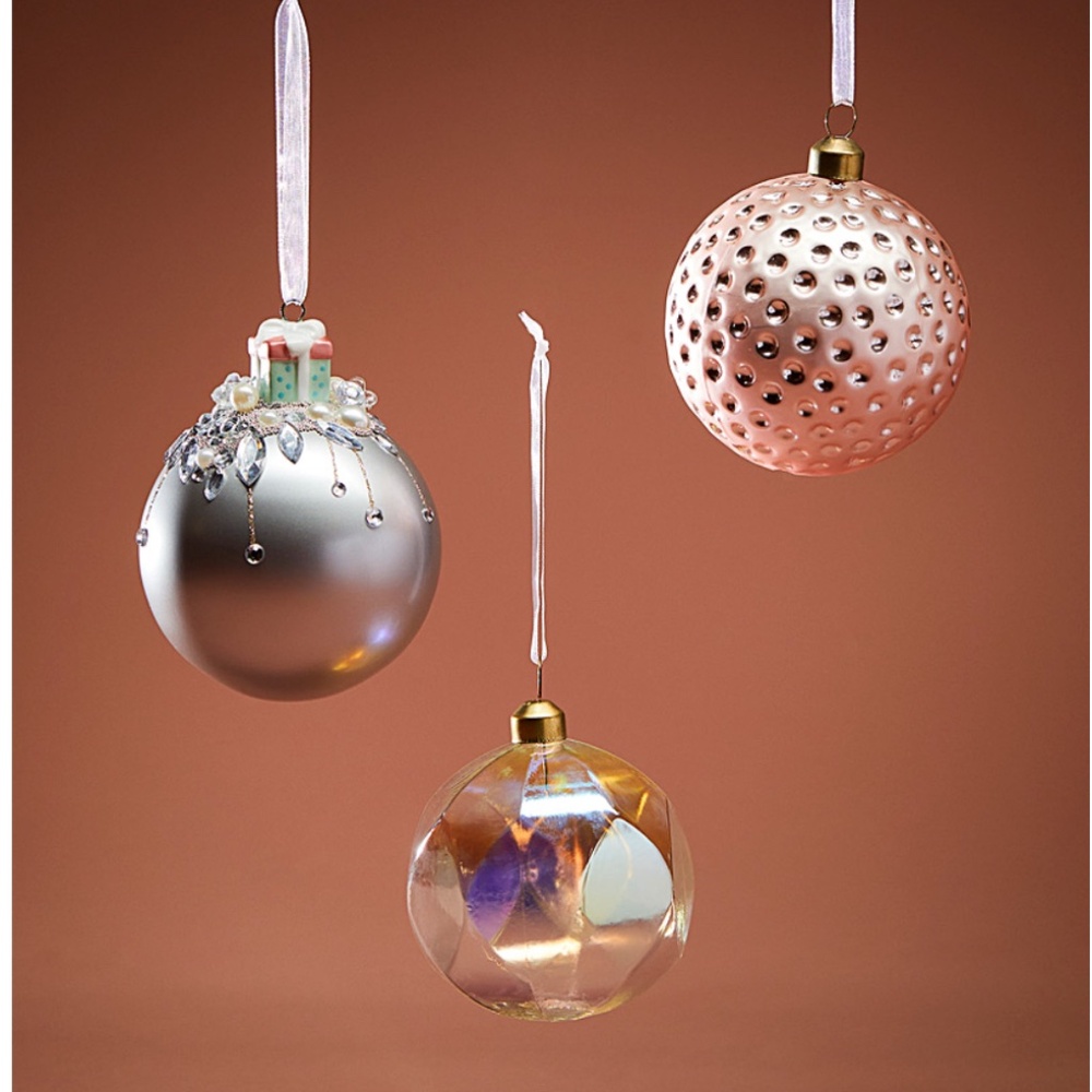 Handcrafted jewel glass and porcelain Christmas baubles set of 3 (three) NWT